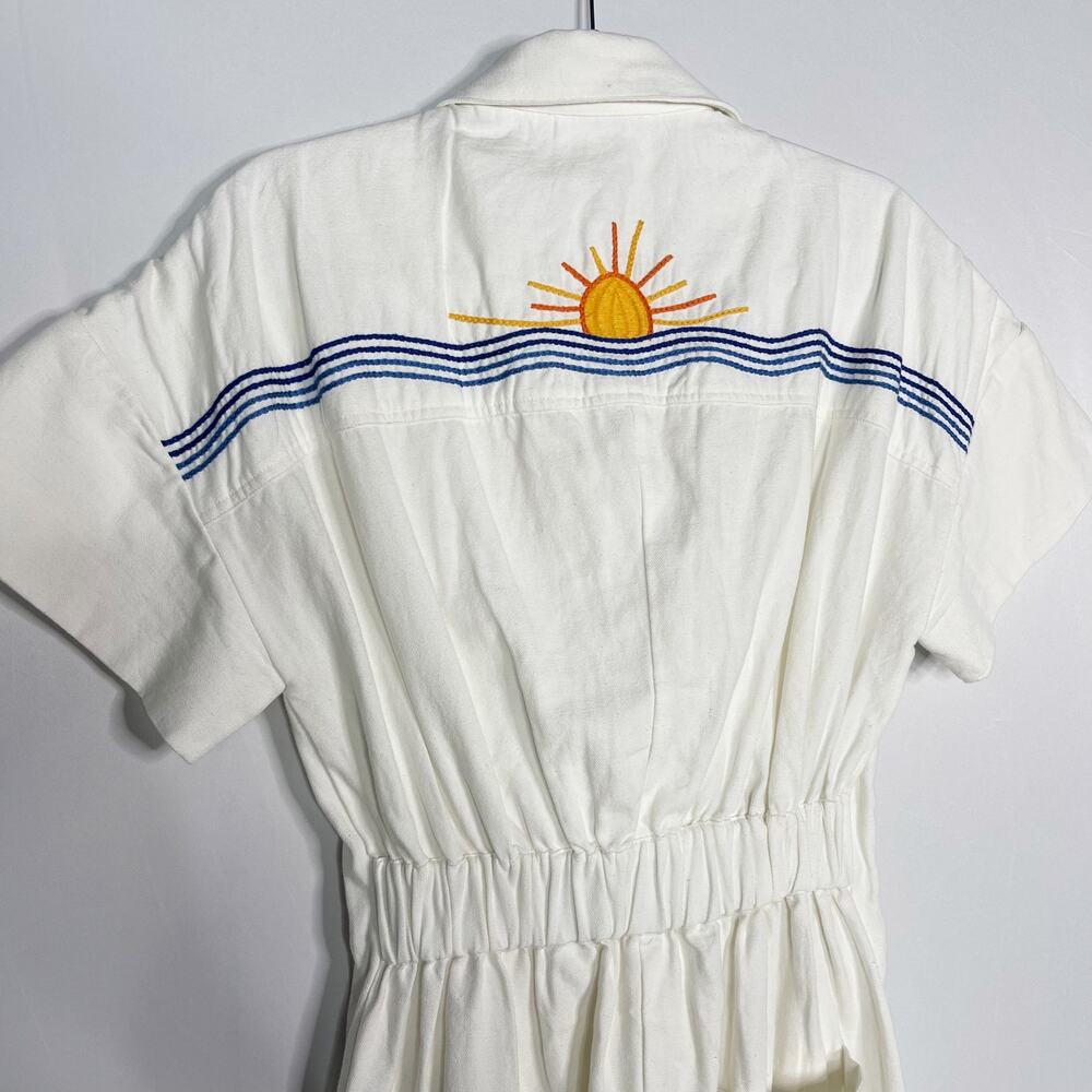 Soludos S White Rialto Tie Waist Jumpsuit Cotton Embroidered Zip Front Cropped - Picture 7 of 16